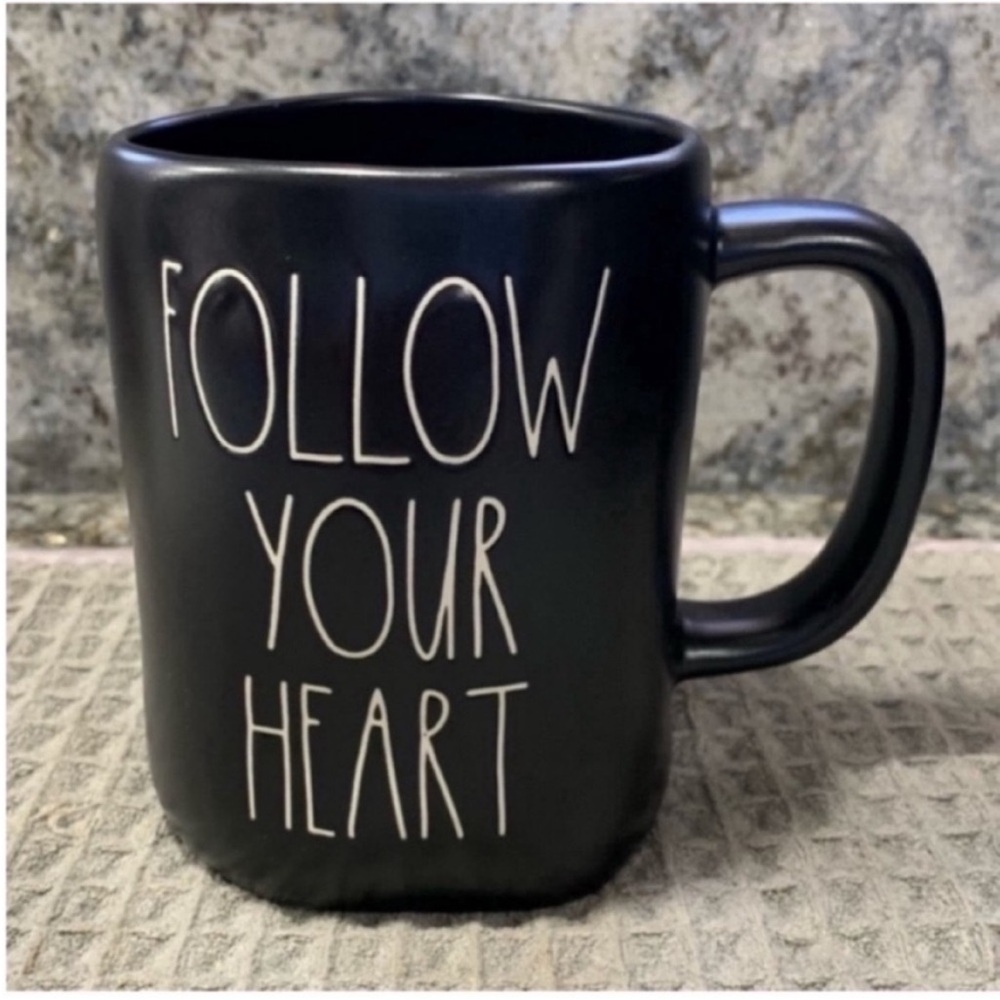 Rae Dunn “Follow Your Heart” Mug – Black – NWT – 16 oz